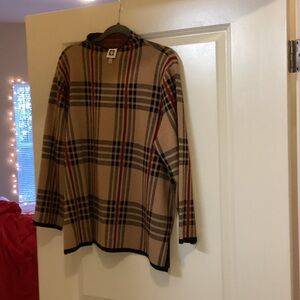 Anne Klein Plaid Turtleneck Sweater - Tan and Black